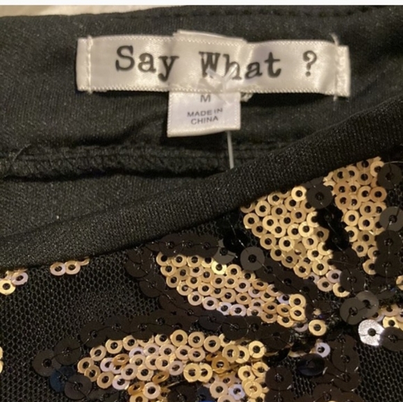 “Say What?” Woman’s High waisted Black & Gold Mesh floral sequin shorts medium - Picture 4 of 8